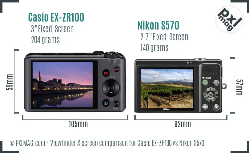 Casio EX-ZR100 vs Nikon S570 Screen and Viewfinder comparison