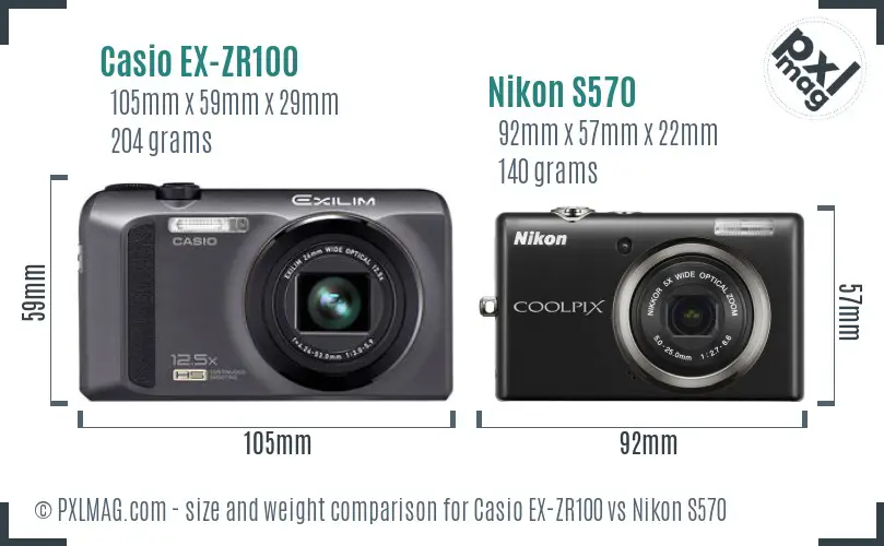 Casio EX-ZR100 vs Nikon S570 size comparison