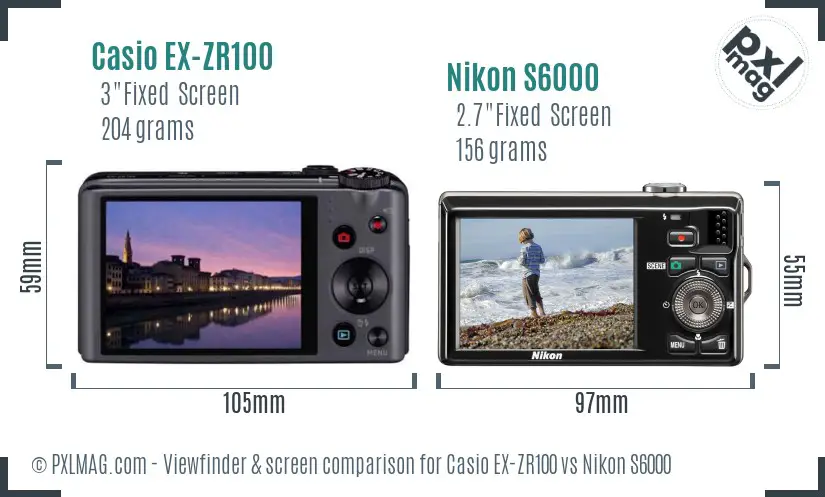 Casio EX-ZR100 vs Nikon S6000 Screen and Viewfinder comparison