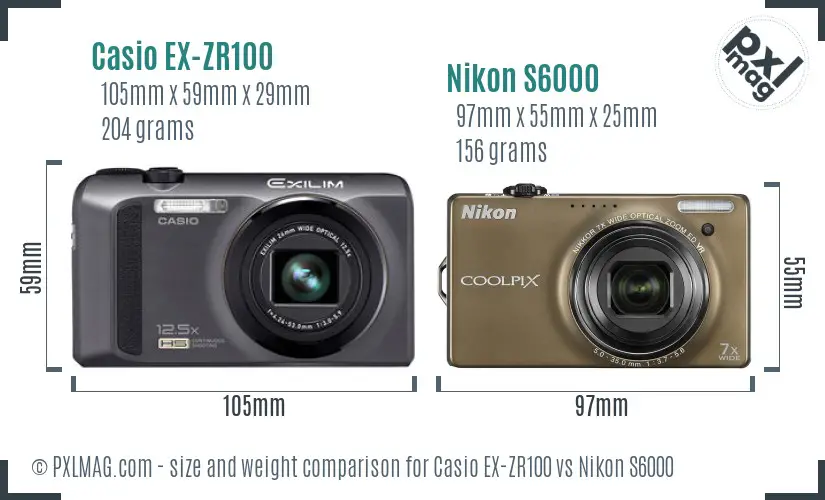 Casio EX-ZR100 vs Nikon S6000 size comparison