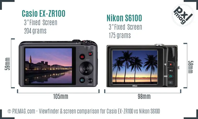 Casio EX-ZR100 vs Nikon S6100 Screen and Viewfinder comparison