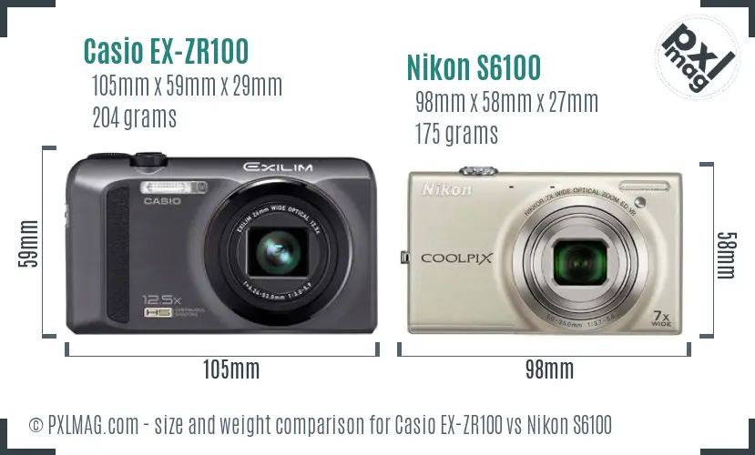 Casio EX-ZR100 vs Nikon S6100 size comparison