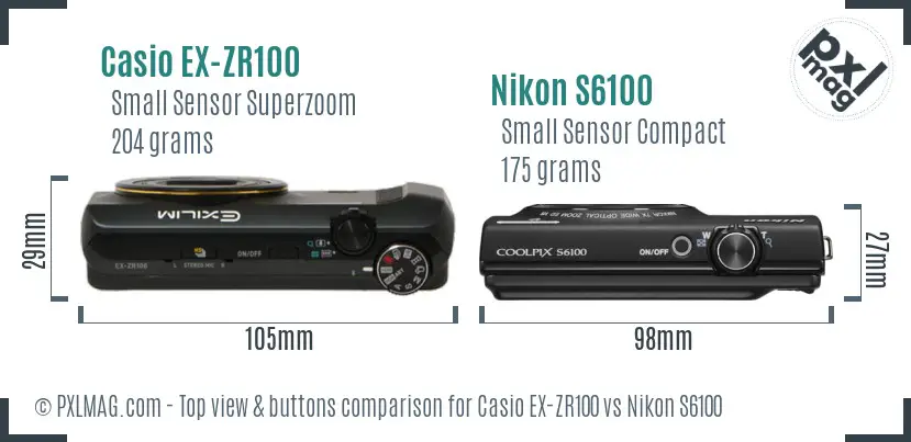 Casio EX-ZR100 vs Nikon S6100 top view buttons comparison