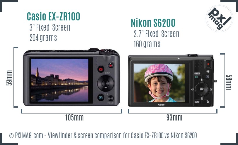 Casio EX-ZR100 vs Nikon S6200 Screen and Viewfinder comparison