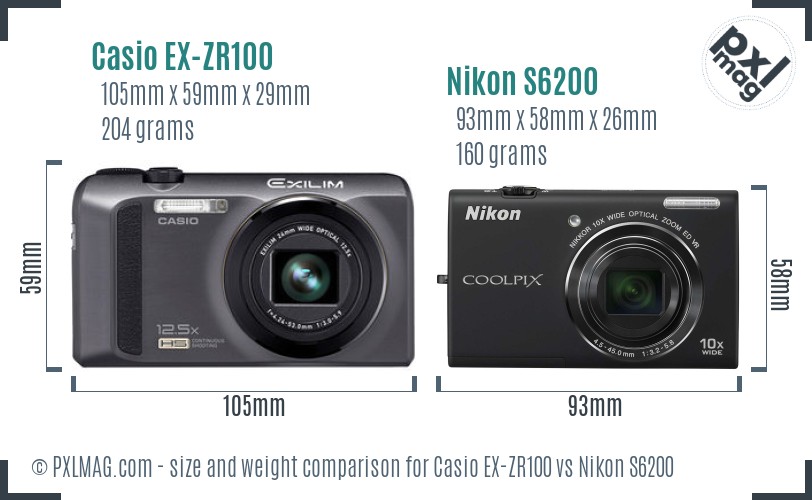 Casio EX-ZR100 vs Nikon S6200 size comparison Casio EX-ZR100 vs Nikon S6200 size comparison