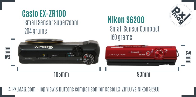 Casio EX-ZR100 vs Nikon S6200 top view buttons comparison