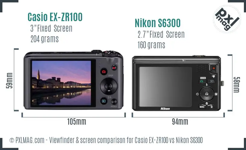 Casio EX-ZR100 vs Nikon S6300 Screen and Viewfinder comparison