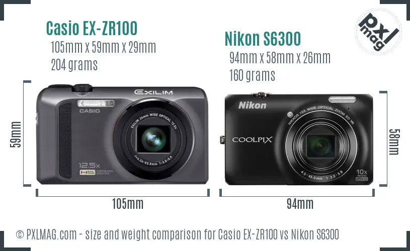 Casio EX-ZR100 vs Nikon S6300 size comparison