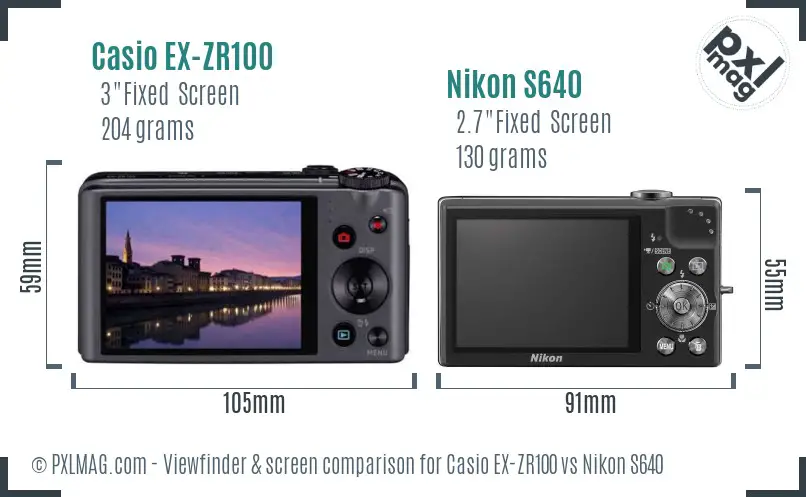 Casio EX-ZR100 vs Nikon S640 Screen and Viewfinder comparison Casio EX-ZR100 vs Nikon S640 Screen and Viewfinder comparison