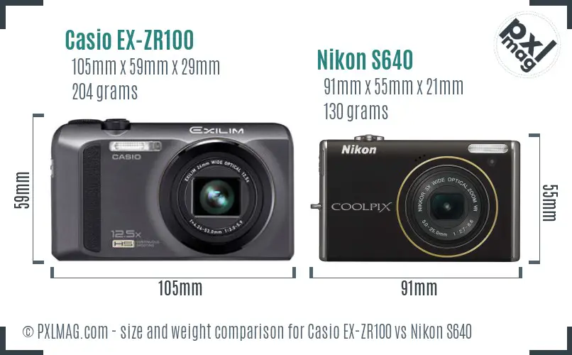 Casio EX-ZR100 vs Nikon S640 size comparison Casio EX-ZR100 vs Nikon S640 size comparison