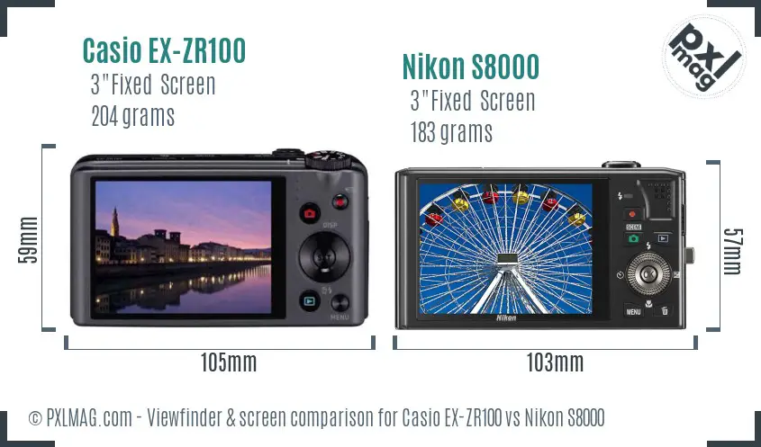 Casio EX-ZR100 vs Nikon S8000 Screen and Viewfinder comparison