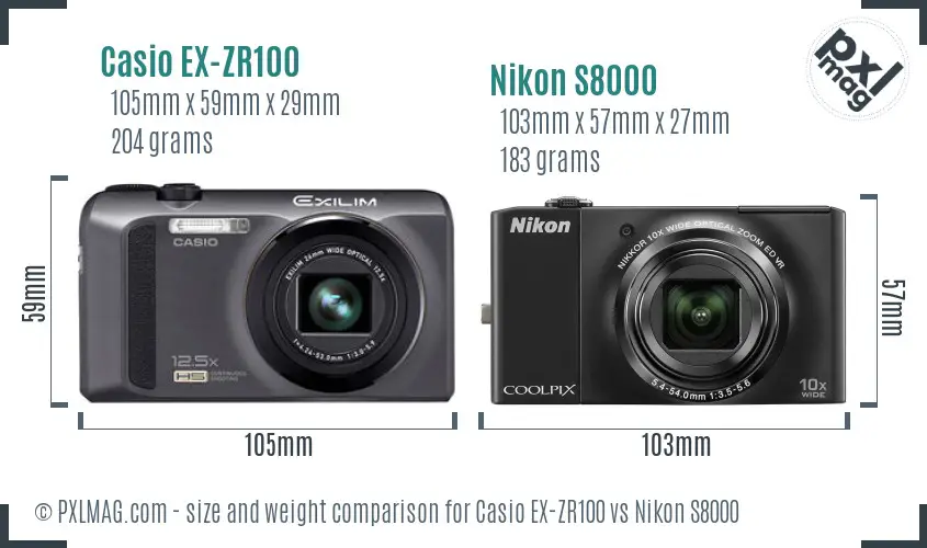 Casio EX-ZR100 vs Nikon S8000 size comparison