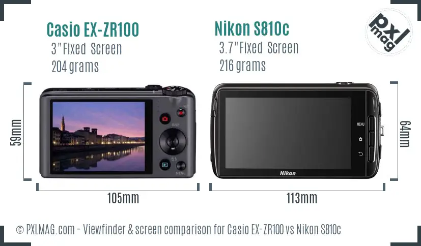Casio EX-ZR100 vs Nikon S810c Screen and Viewfinder comparison