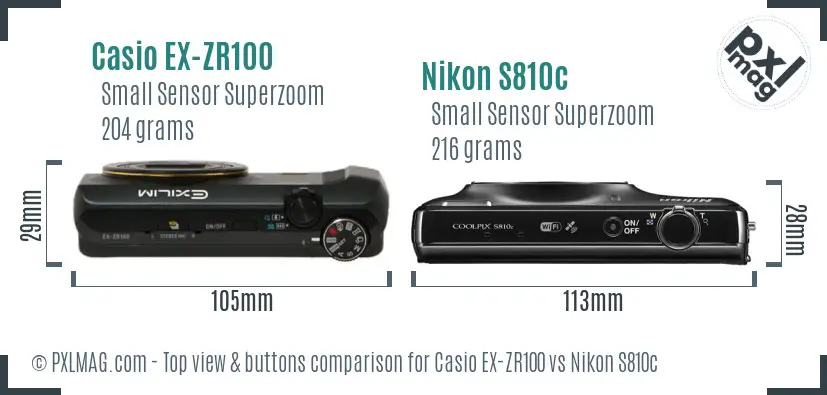 Casio EX-ZR100 vs Nikon S810c top view buttons comparison