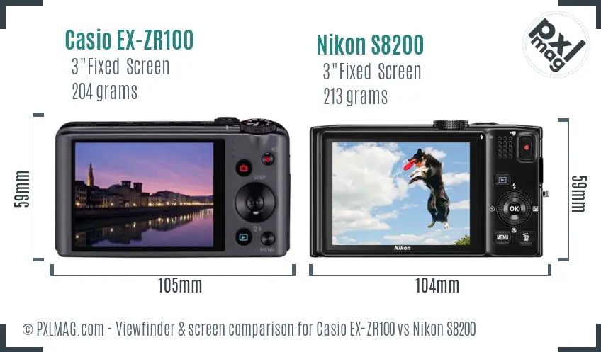 Casio EX-ZR100 vs Nikon S8200 Screen and Viewfinder comparison