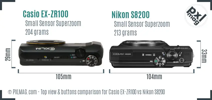 Casio EX-ZR100 vs Nikon S8200 top view buttons comparison