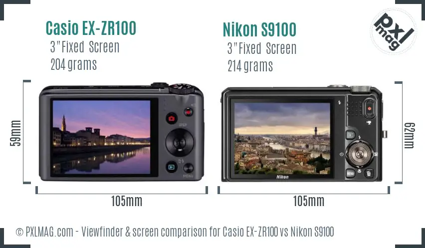 Casio EX-ZR100 vs Nikon S9100 Screen and Viewfinder comparison