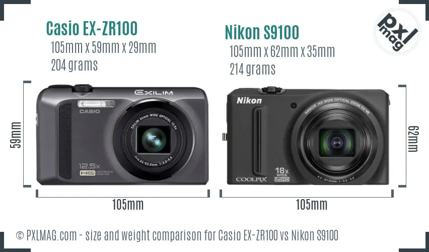 Casio EX-ZR100 vs Nikon S9100 size comparison