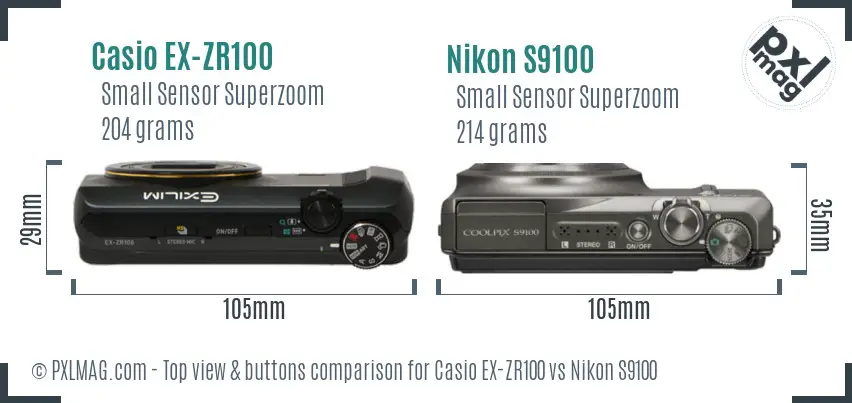 Casio EX-ZR100 vs Nikon S9100 top view buttons comparison