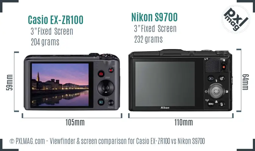 Casio EX-ZR100 vs Nikon S9700 Screen and Viewfinder comparison