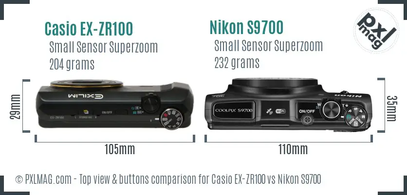 Casio EX-ZR100 vs Nikon S9700 top view buttons comparison