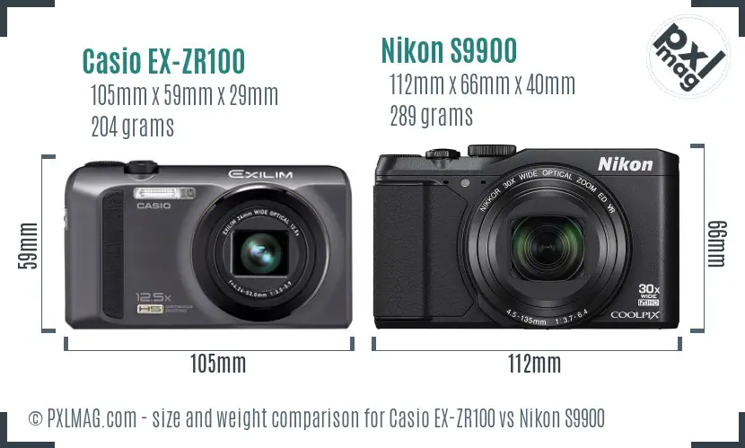 Casio EX-ZR100 vs Nikon S9900 size comparison Casio EX-ZR100 vs Nikon S9900 size comparison