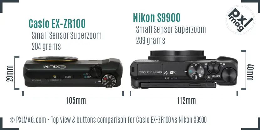 Casio EX-ZR100 vs Nikon S9900 top view buttons comparison Casio EX-ZR100 vs Nikon S9900 top view buttons comparison
