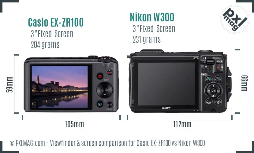 Casio EX-ZR100 vs Nikon W300 Screen and Viewfinder comparison