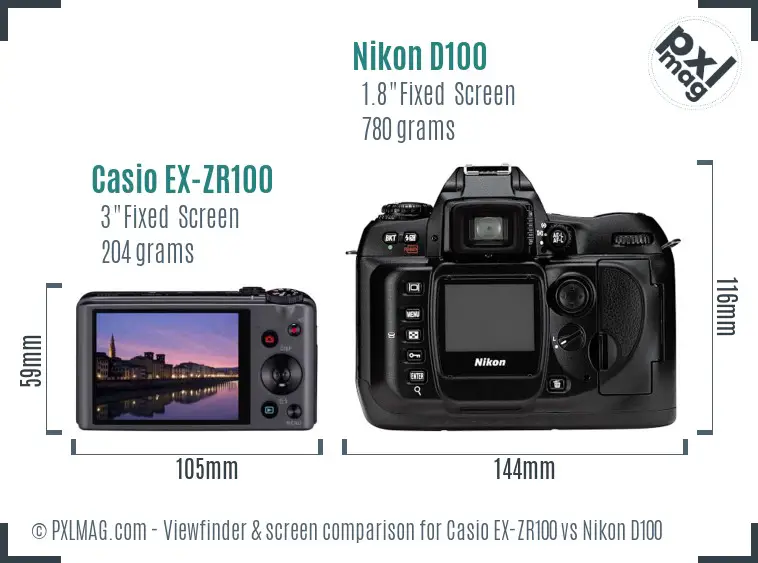 Casio EX-ZR100 vs Nikon D100 Screen and Viewfinder comparison