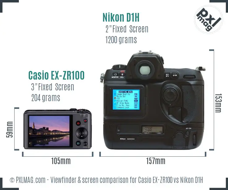 Casio EX-ZR100 vs Nikon D1H Screen and Viewfinder comparison