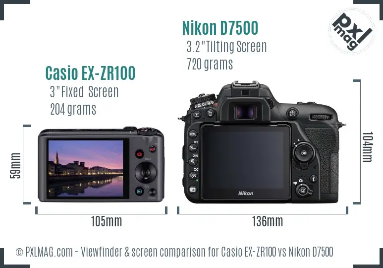Casio EX-ZR100 vs Nikon D7500 Screen and Viewfinder comparison