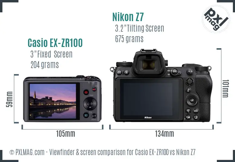 Casio EX-ZR100 vs Nikon Z7 Screen and Viewfinder comparison