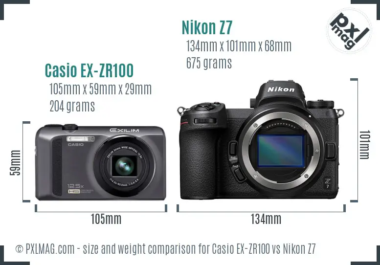 Casio EX-ZR100 vs Nikon Z7 size comparison