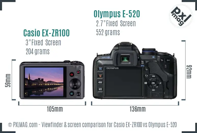 Casio EX-ZR100 vs Olympus E-520 Screen and Viewfinder comparison