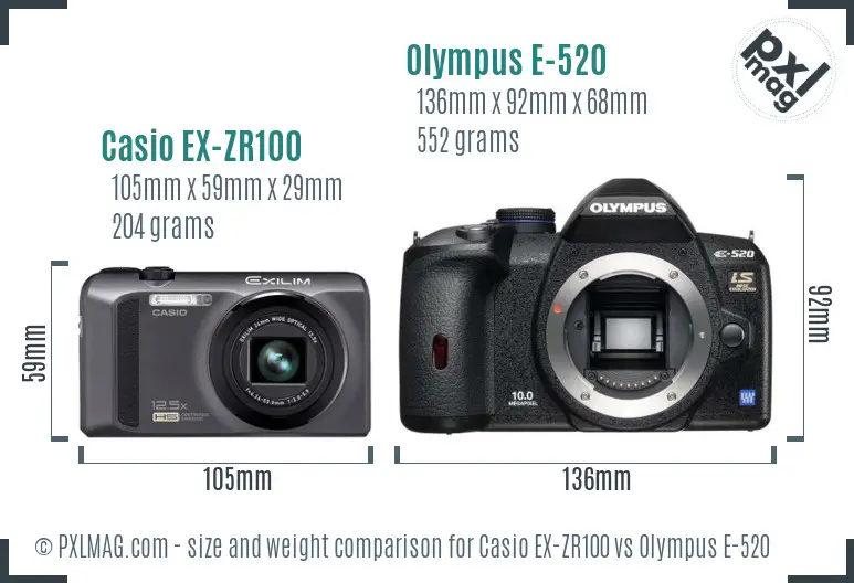 Casio EX-ZR100 vs Olympus E-520 size comparison