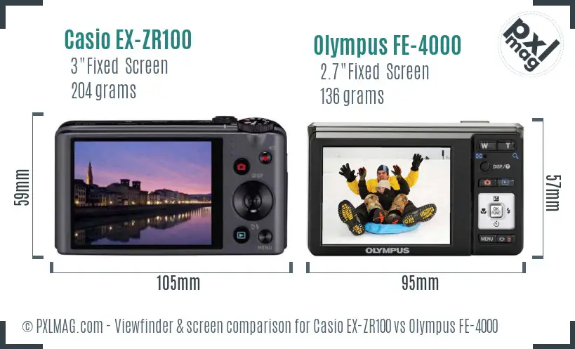 Casio EX-ZR100 vs Olympus FE-4000 Screen and Viewfinder comparison