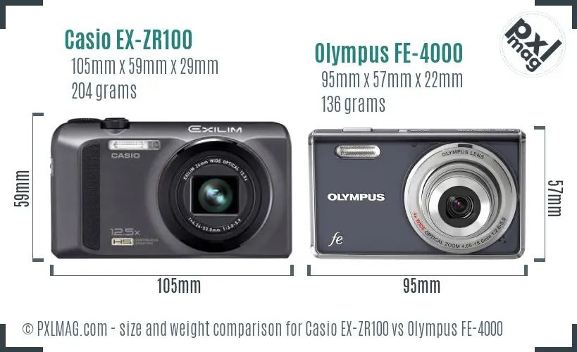 Casio EX-ZR100 vs Olympus FE-4000 size comparison