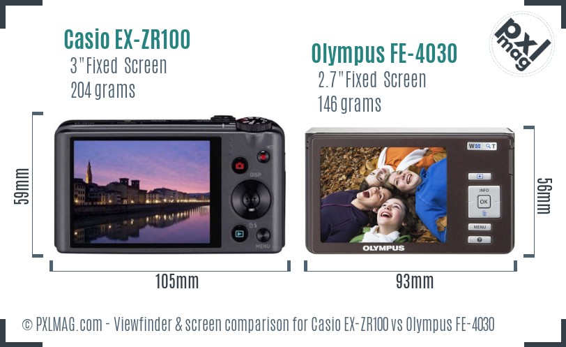 Casio EX-ZR100 vs Olympus FE-4030 Screen and Viewfinder comparison