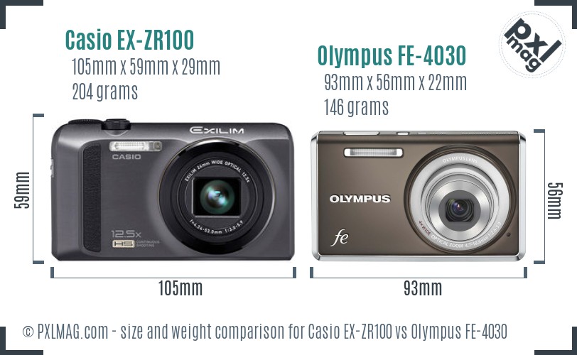 Casio EX-ZR100 vs Olympus FE-4030 size comparison