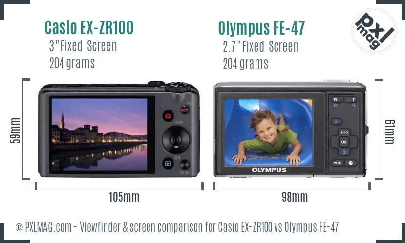 Casio EX-ZR100 vs Olympus FE-47 Screen and Viewfinder comparison