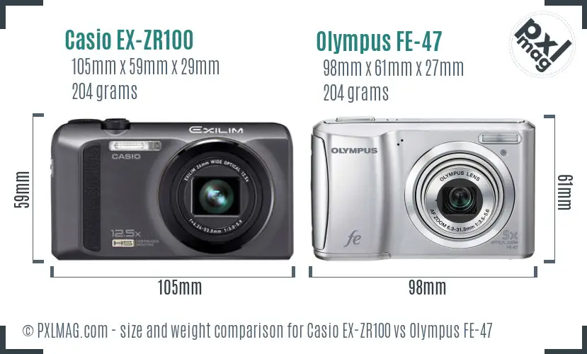 Casio EX-ZR100 vs Olympus FE-47 size comparison