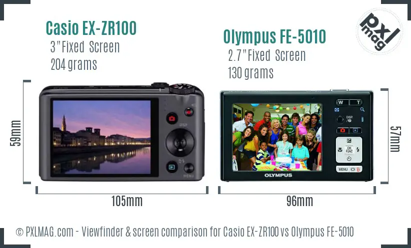 Casio EX-ZR100 vs Olympus FE-5010 Screen and Viewfinder comparison