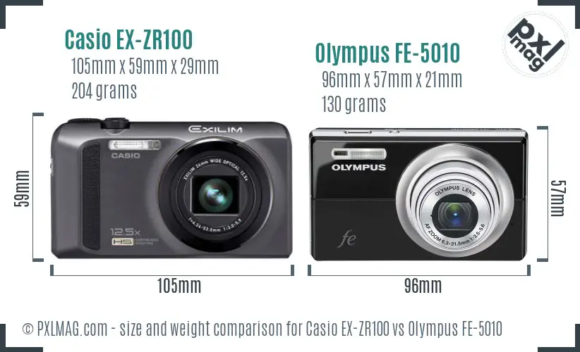 Casio EX-ZR100 vs Olympus FE-5010 size comparison