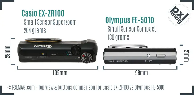 Casio EX-ZR100 vs Olympus FE-5010 top view buttons comparison