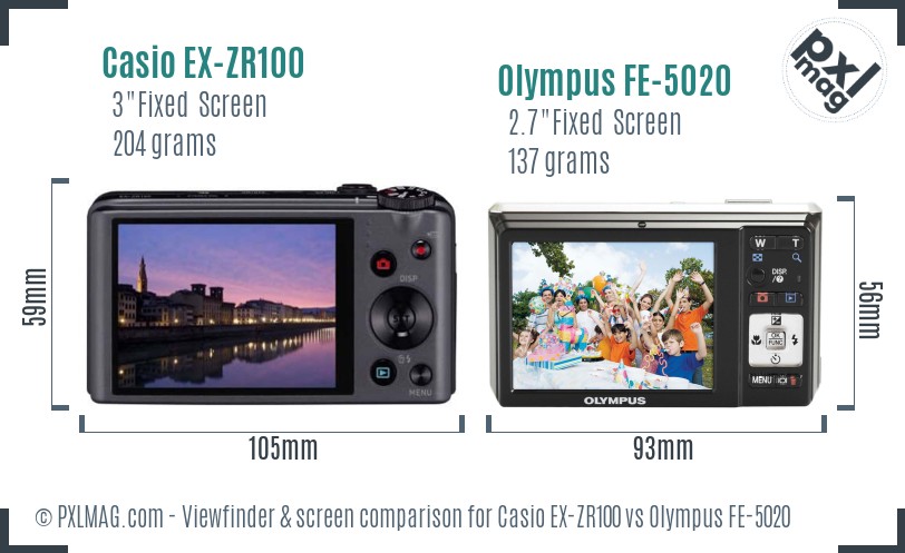 Casio EX-ZR100 vs Olympus FE-5020 Screen and Viewfinder comparison