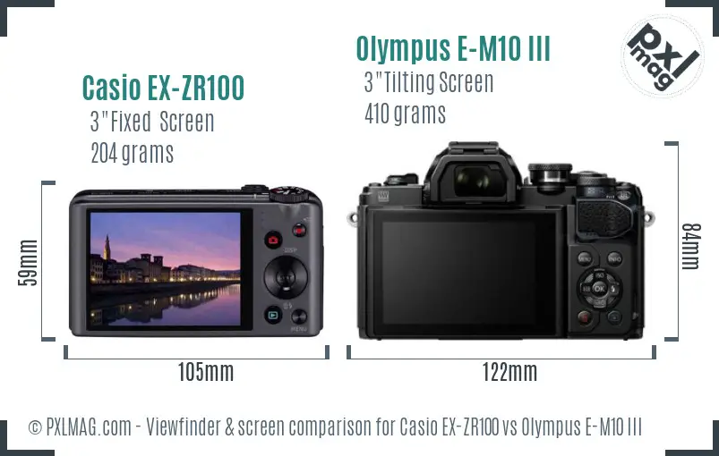 Casio EX-ZR100 vs Olympus E-M10 III Screen and Viewfinder comparison