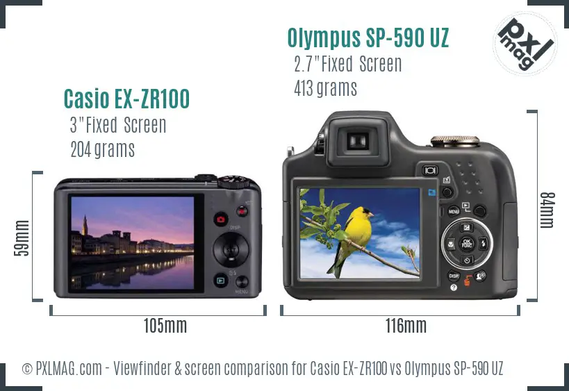 Casio EX-ZR100 vs Olympus SP-590 UZ Screen and Viewfinder comparison