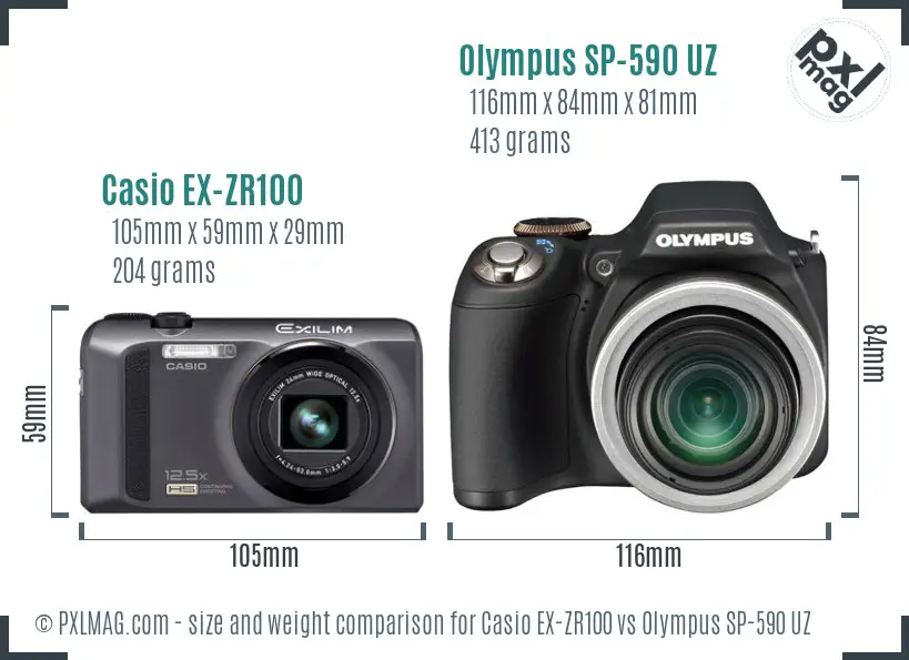 Casio EX-ZR100 vs Olympus SP-590 UZ size comparison