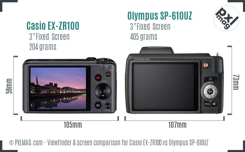 Casio EX-ZR100 vs Olympus SP-610UZ Screen and Viewfinder comparison
