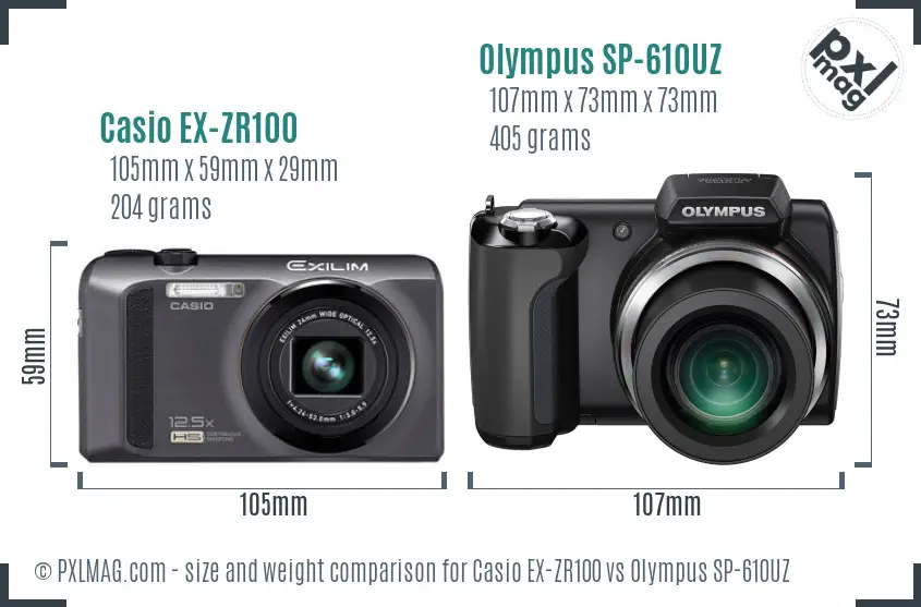 Casio EX-ZR100 vs Olympus SP-610UZ size comparison